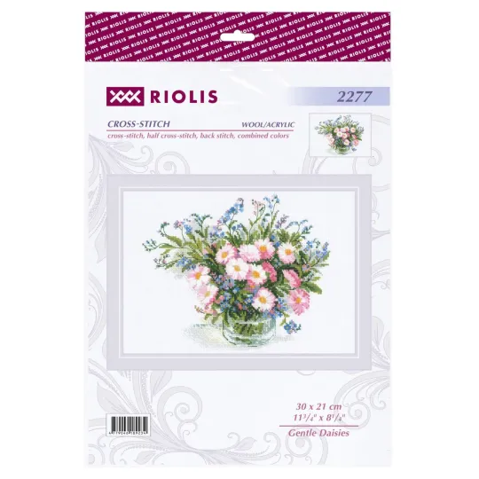 Kryželiu siuvinėjimo rinkinys "Švelnios ramunės" 30x21 cm SR2277