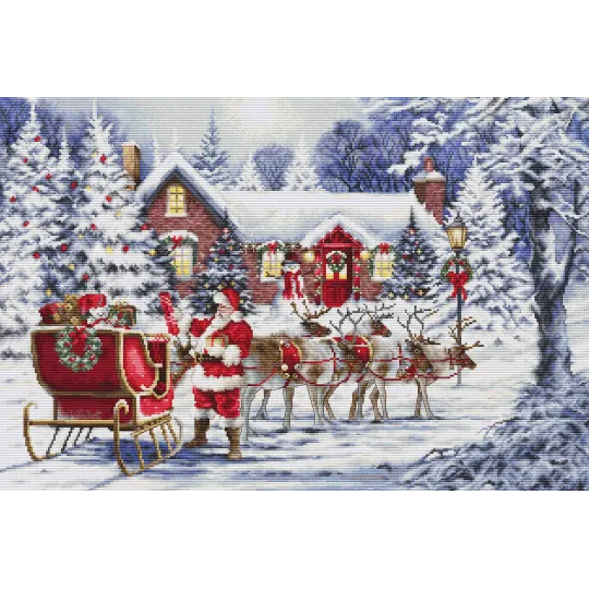 Kit de Point de Croix "Visite du Père Noël" 48x32cm SBU5084