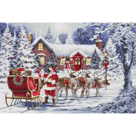 Kit de Point de Croix "Visite du Père Noël" 48x32cm SBU5084