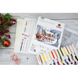 Kit de Point de Croix "Visite du Père Noël" 48x32cm SBU5084