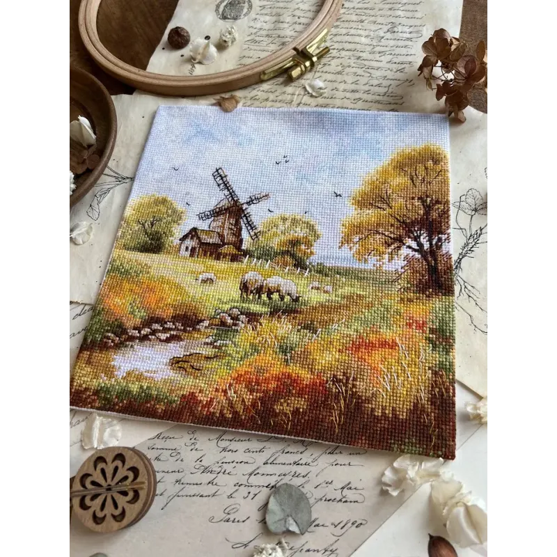 Kit de point de croix "Au vieux moulin" 19x19 cm SANU-09