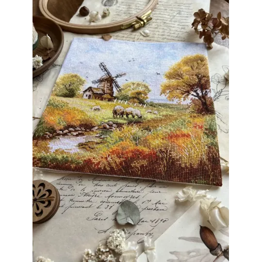 Kryželio siuvinėjimo rinkinys "Prie seno malūno" 19x19 cm SANU-09
