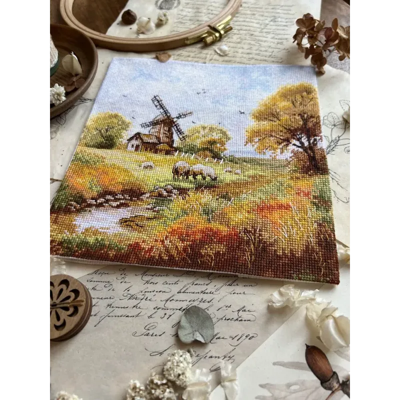 Kryželio siuvinėjimo rinkinys "Prie seno malūno" 19x19 cm SANU-09