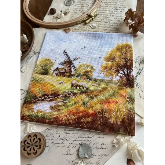 Kit de point de croix "Au vieux moulin" 19x19 cm SANU-09
