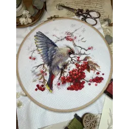 Kit de point de croix « Jaseur boréal » 19x19,5 cm SANS-72