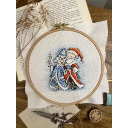 Kit de point de croix "Grand-mère et Père Noël" 13,5х13,5 cm SANB-26