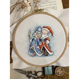 Cross stitch kit "Grandma and Santa Claus" 13,5х13,5 cm SANB-26