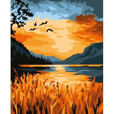 Paint by Numbers rinkinys "Saulėlydis prie ežero" 16,5x13 cm MINI316 0225