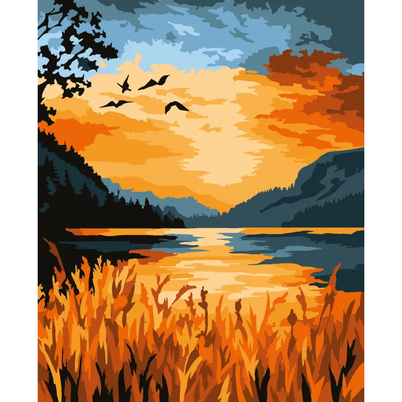 Paint by Numbers rinkinys "Saulėlydis prie ežero" 16,5x13 cm MINI316 0225