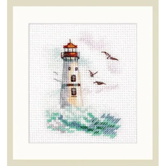 Sea is shaking. White lighthouse S0-223