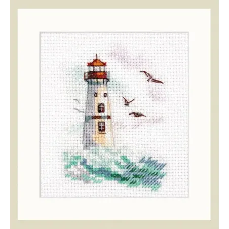 Sea is shaking. White lighthouse S0-223