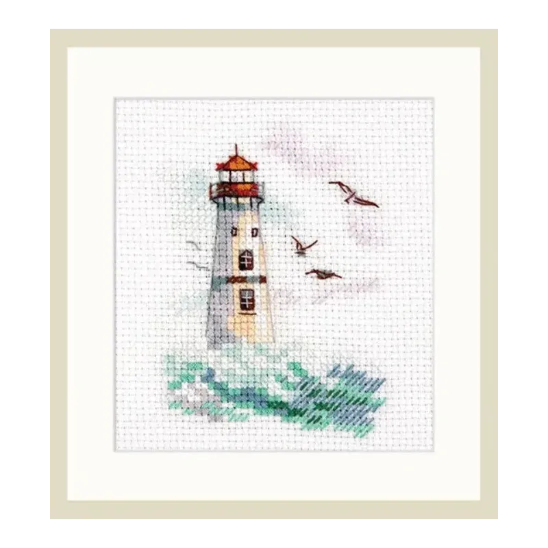 Sea is shaking. White lighthouse S0-223