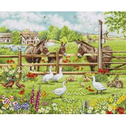 Cross Stitch Kit "Donkeys' Yard" 39x32 cm SBU5087