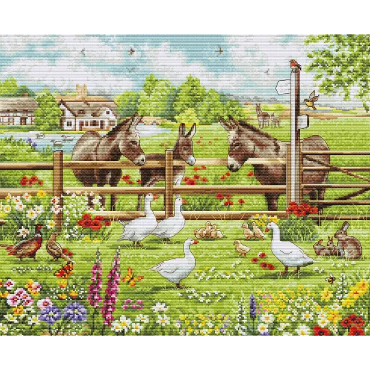 Kit de point de croix "Donkeys' Yard" 39x32 cm SBU5087