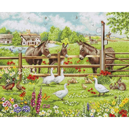 Kit de point de croix "Donkeys' Yard" 39x32 cm SBU5087