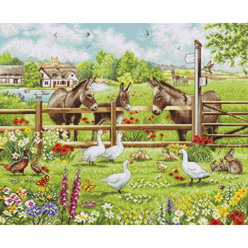 Kit de point de croix "Donkeys' Yard" 39x32 cm SBU5087