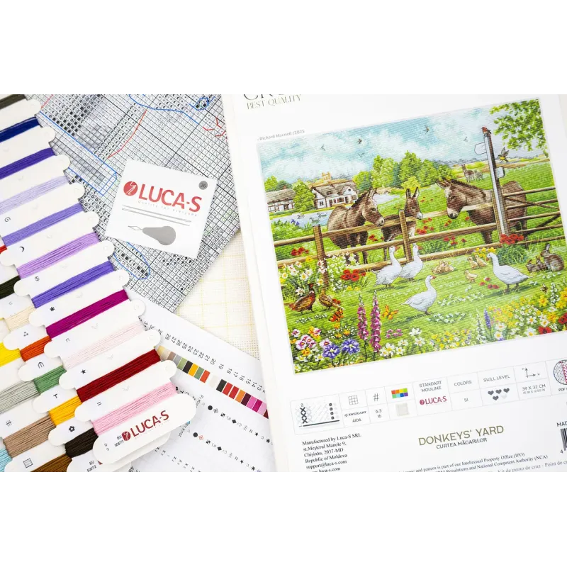 Kit de point de croix "Donkeys' Yard" 39x32 cm SBU5087