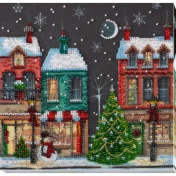 Vidutinio dydžio karoliukų siuvinėjimo rinkinys - Šventinis miestelis (Žiemos pasaka) 20x20 cm AAMB-048