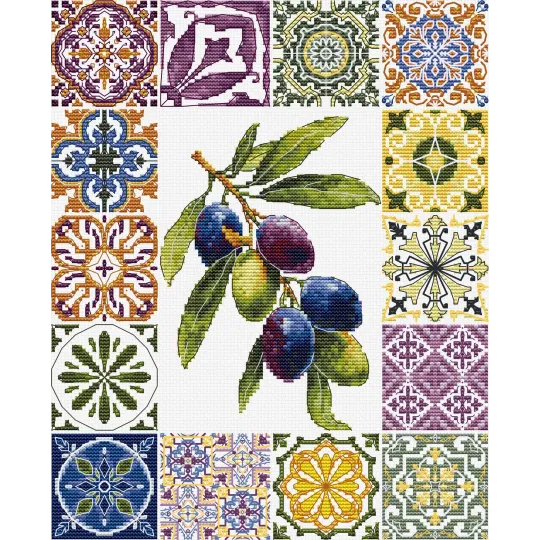 Kreuzstich-Set „Olivenpalette des Mittelmeers“ 20x25 cm SB7050