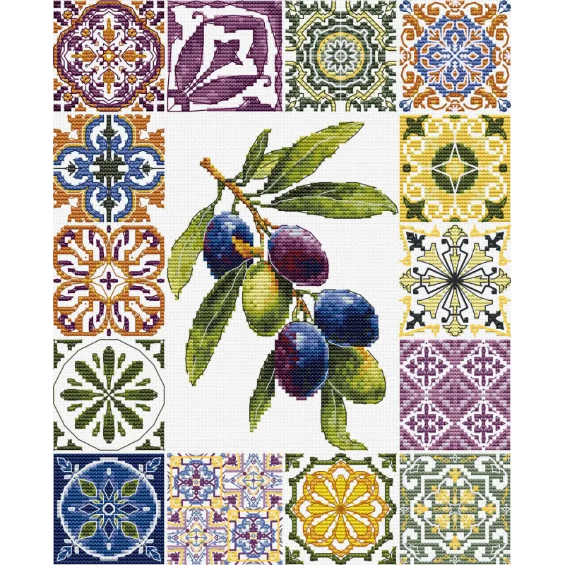 Kreuzstich-Set „Olivenpalette des Mittelmeers“ 20x25 cm SB7050