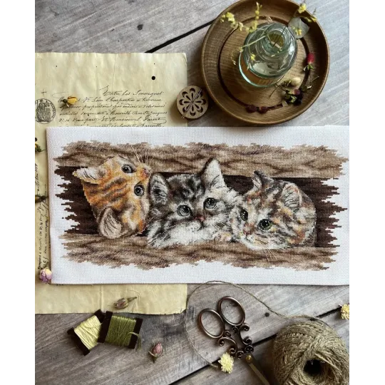 Набор для вышивания крестиком "Пушистое трио" 35 х 14,5 см SANP-69