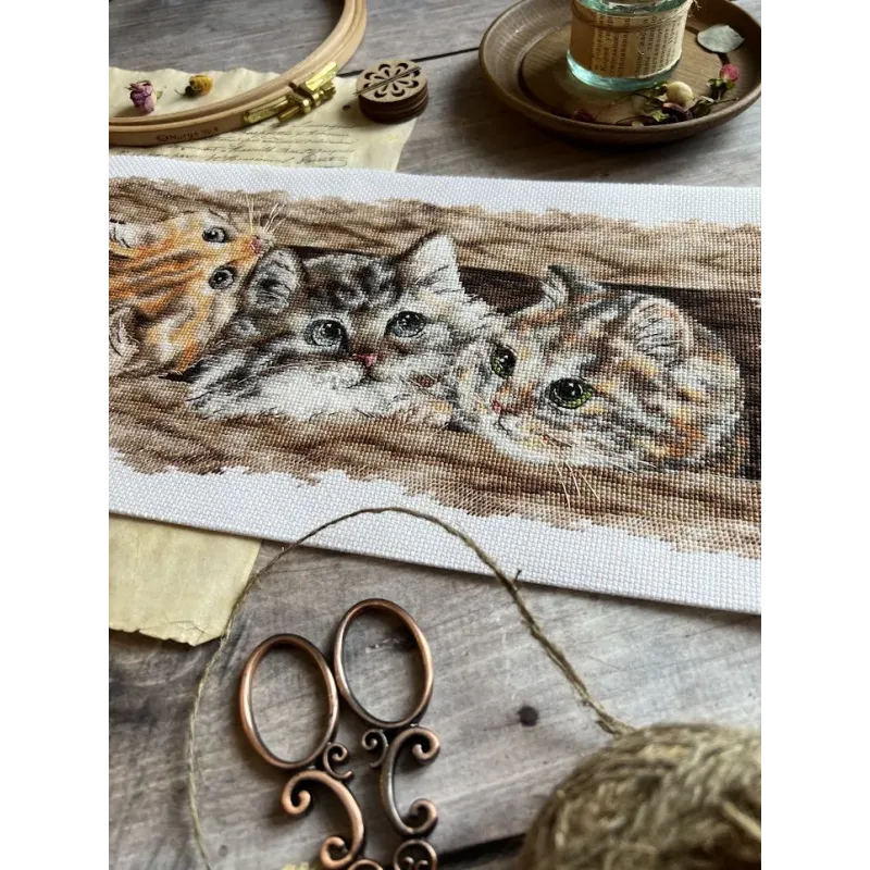 Набор для вышивания крестиком "Пушистое трио" 35 х 14,5 см SANP-69