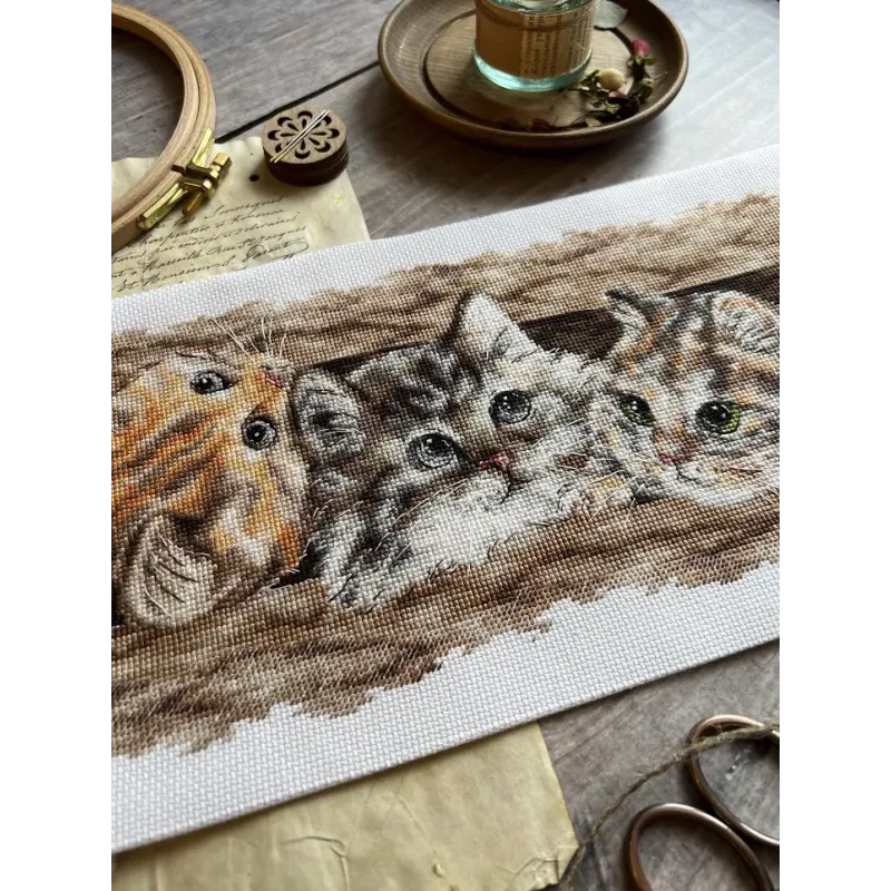 Набор для вышивания крестиком "Пушистое трио" 35 х 14,5 см SANP-69