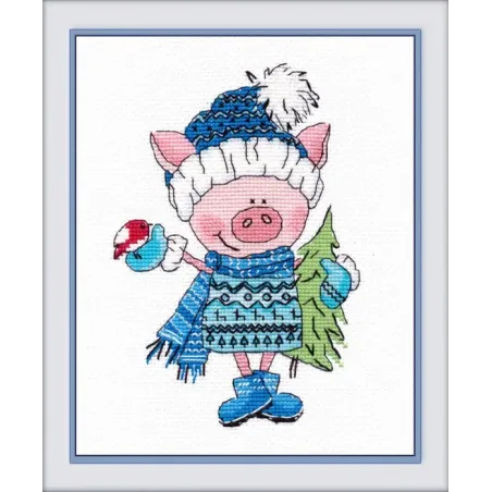 Aimant de VENTE. Cochon avec un arbre de Noël S1130 (D)