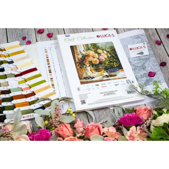 Kreuzstich-Set „Vase mit Rosen und Blaubeeren“ 35 x 35 cm SB719