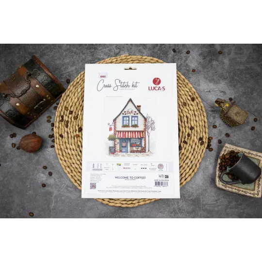 Kit de point de croix "Bienvenue au café !" 18 x 20 cm SB1427