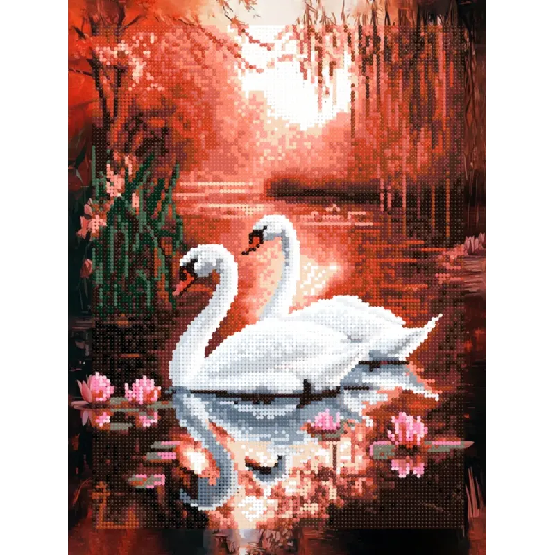 Kit de peinture diamant avec sous-cadre "Swans" 30x40 cm VA863