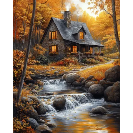 Kit de peinture diamant avec sous-cadre "Cabane dans la forêt" 30x40 cm VA853