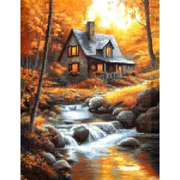 Kit de peinture diamant avec sous-cadre "Cabane dans la forêt" 30x40 cm VA853