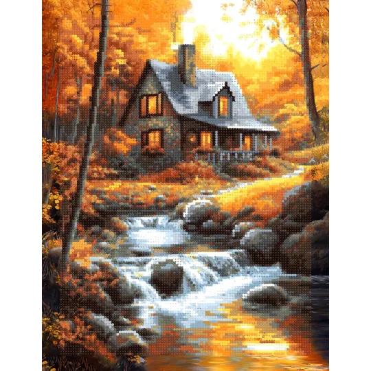 Kit de peinture diamant avec sous-cadre "Cabane dans la forêt" 30x40 cm VA853