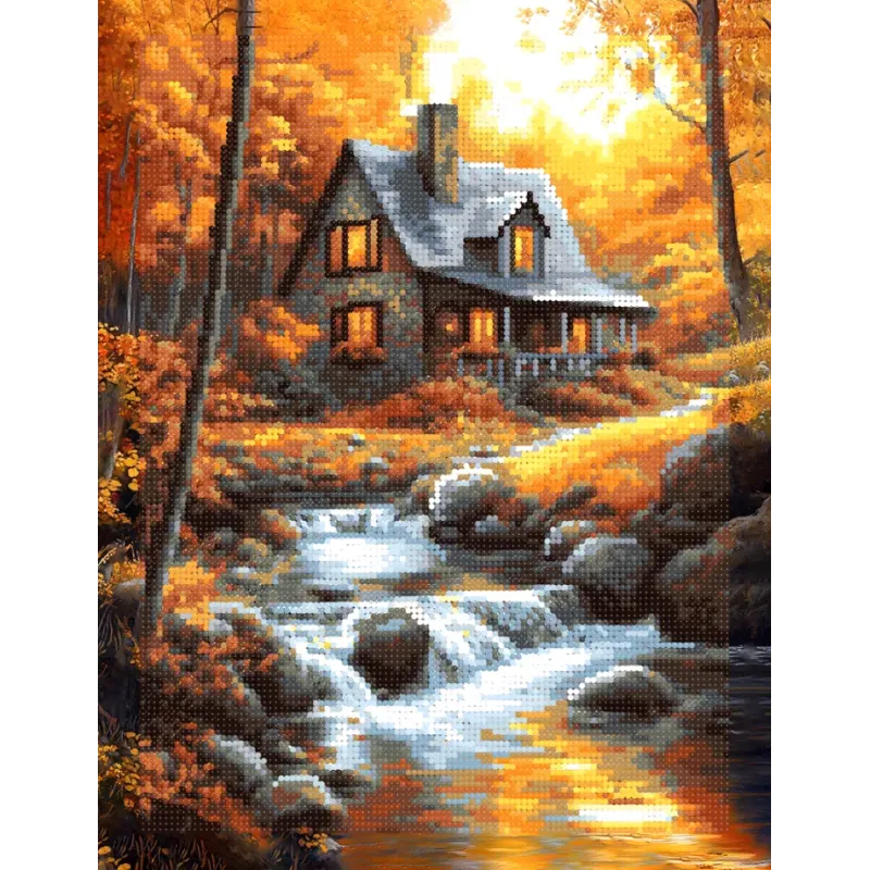 Diamant-Malset mit Unterrahmen "Kabine im Wald" 30x40 cm VA853