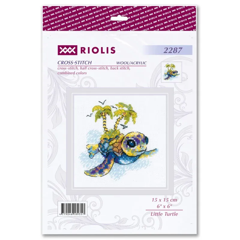 Набор для вышивания крестиком "Маленькая черепаха" 15х15 см SR2287