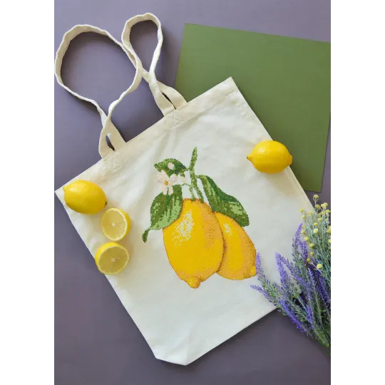Kit point de croix. Sac cabas "Inspiration jaune" 38 x 42 cm AAHB-002