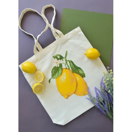 Kit point de croix. Sac cabas "Inspiration jaune" 38 x 42 cm AAHB-002