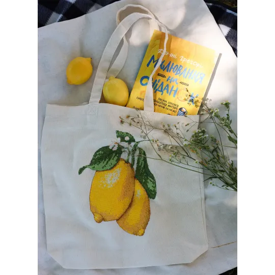 Kit point de croix. Sac cabas "Inspiration jaune" 38 x 42 cm AAHB-002