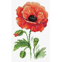Kit de point de croix sur toile soluble dans l'eau "Coquelicot rouge" SV-541
