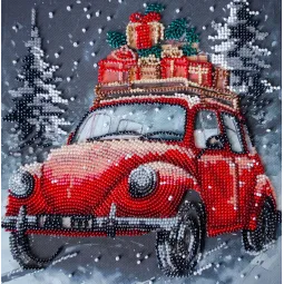 Mittelgroßer Perlenstickerei-Set "Weihnachtszustellung" 20x20 cm AAMB-125