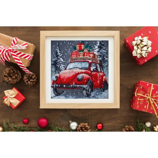 Mittelgroßer Perlenstickerei-Set "Weihnachtszustellung" 20x20 cm AAMB-125