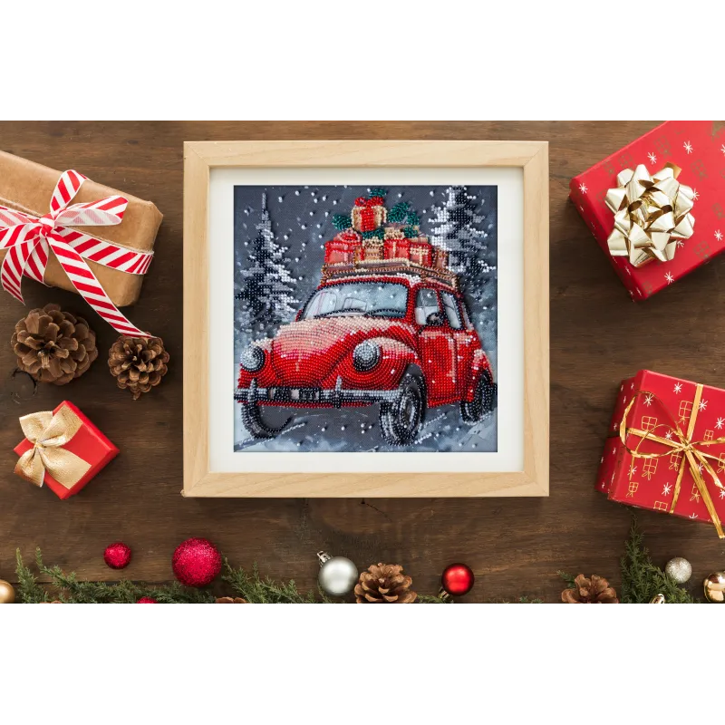 Mittelgroßer Perlenstickerei-Set "Weihnachtszustellung" 20x20 cm AAMB-125