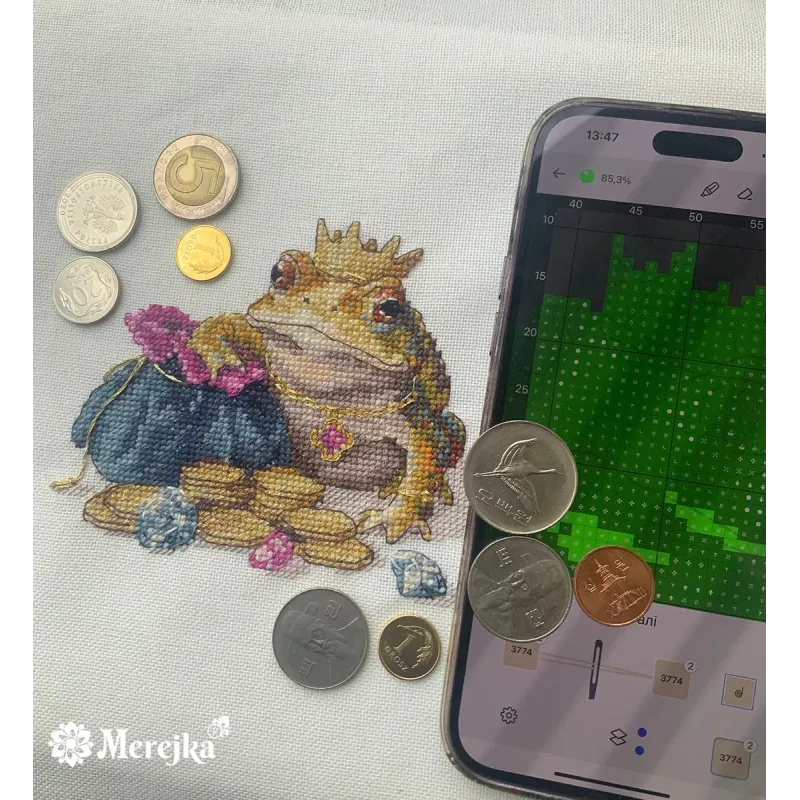 Kit point de croix "Crapaud doré" 11x12 cm SK280A