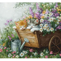 Kreuzstich-Set. "Schlafendes Kätzchen" 33x30 cm SBU5093