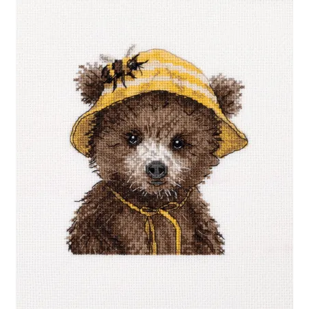 Cross stitch kit KLART "Bear the beekeeper" 14.5 x 14.5 cm KL8-584