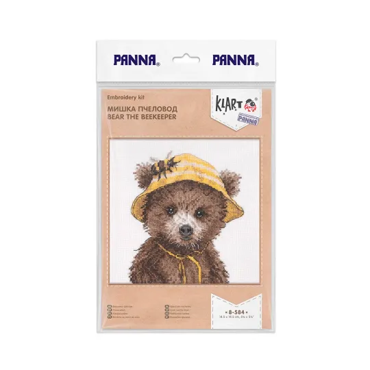 Cross stitch kit KLART "Bear the beekeeper" 14.5 x 14.5 cm KL8-584