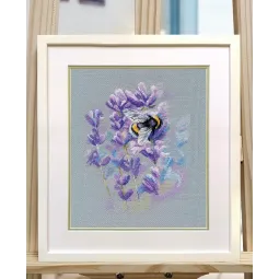 Cross stitch kit "Bumblebee on lavender" 15×20 cm S1683