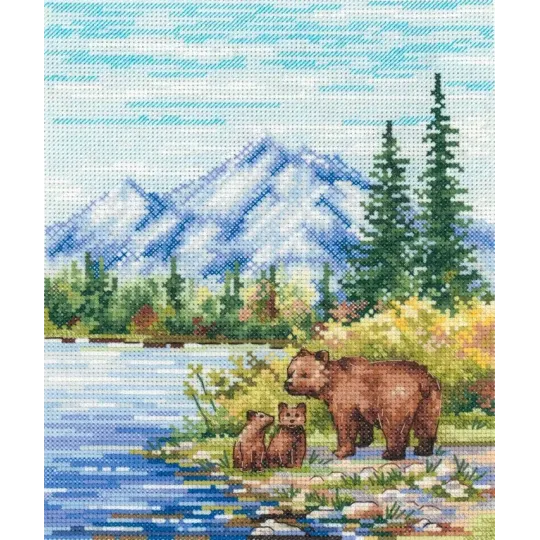 Kryželių siuvinėjimo rinkinys „Prie kalnų upės“ 20x16 cm SNV-934