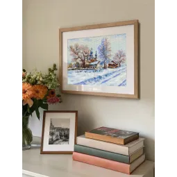 Kryželių siuvinėjimo rinkinys "Kaimo šventykla" 22x27 cm SNV-914